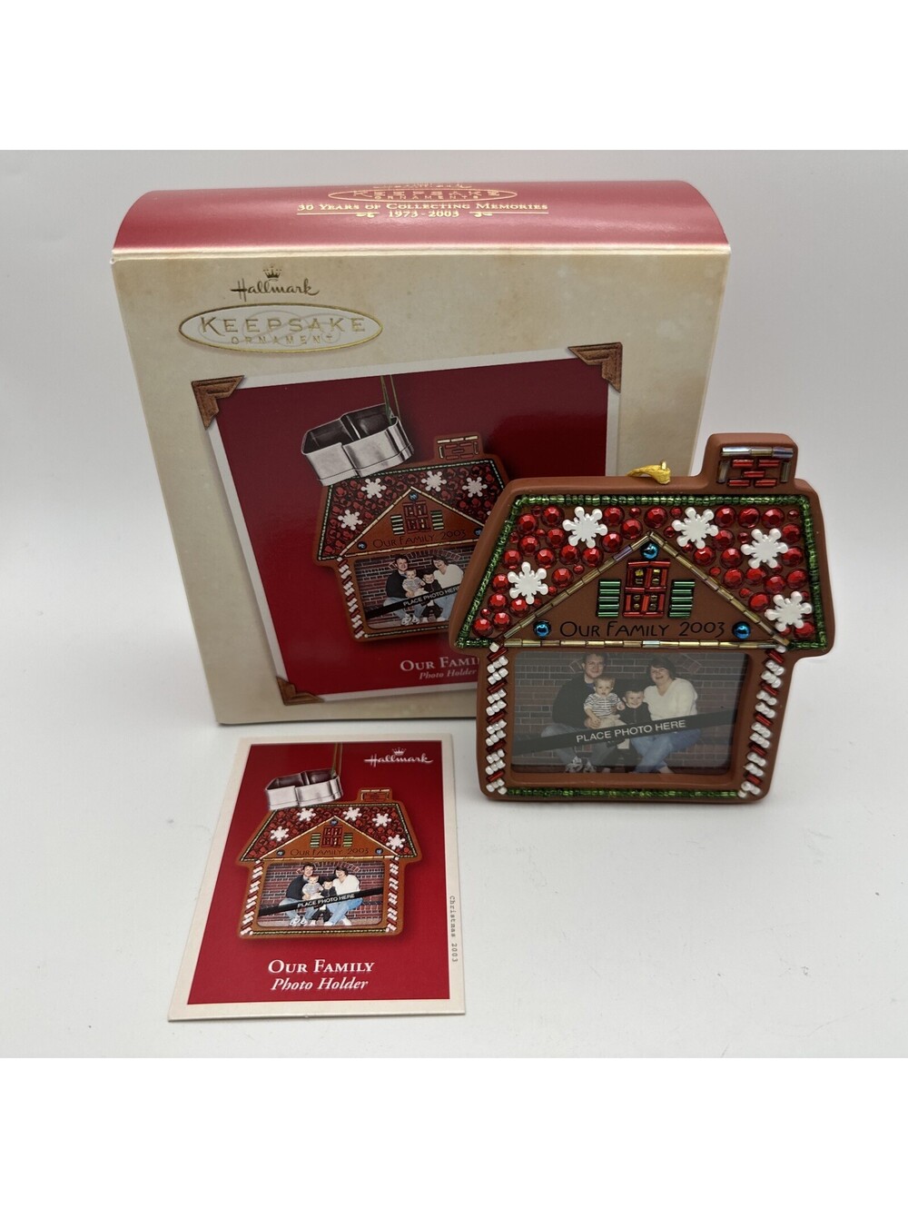 Hallmark Keepsake House "Our Family" Photo Frame Ornament & Card 2003